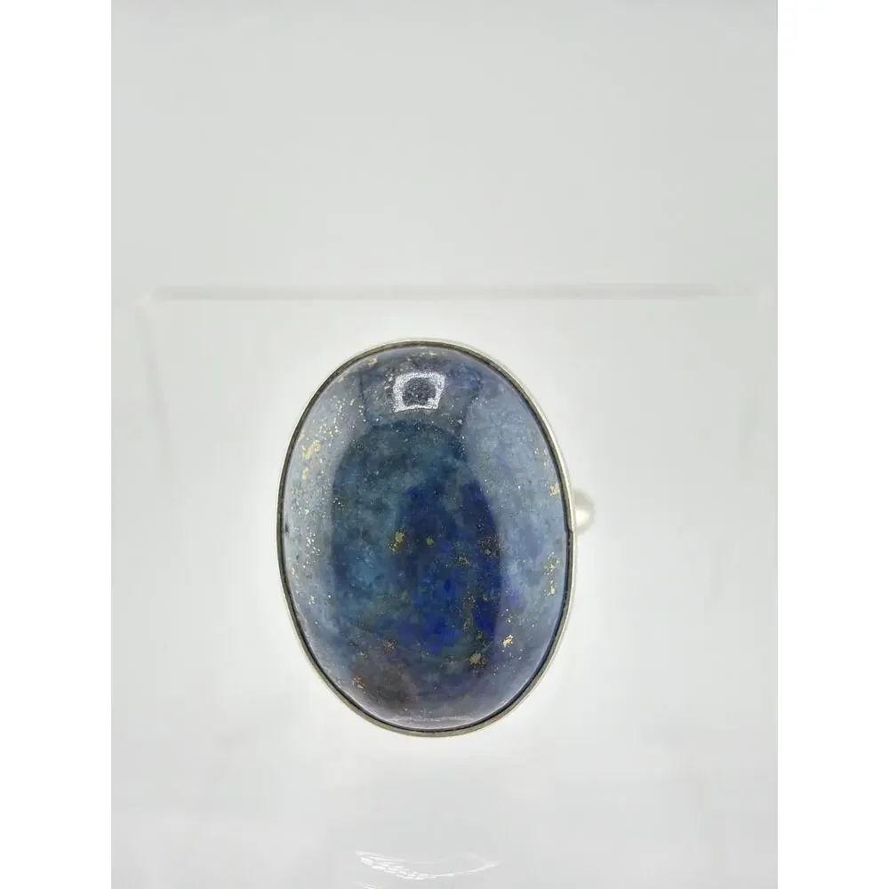 Sterling Silver Oval Lapis Lazuli Calcite Pyrite Ring Size 9